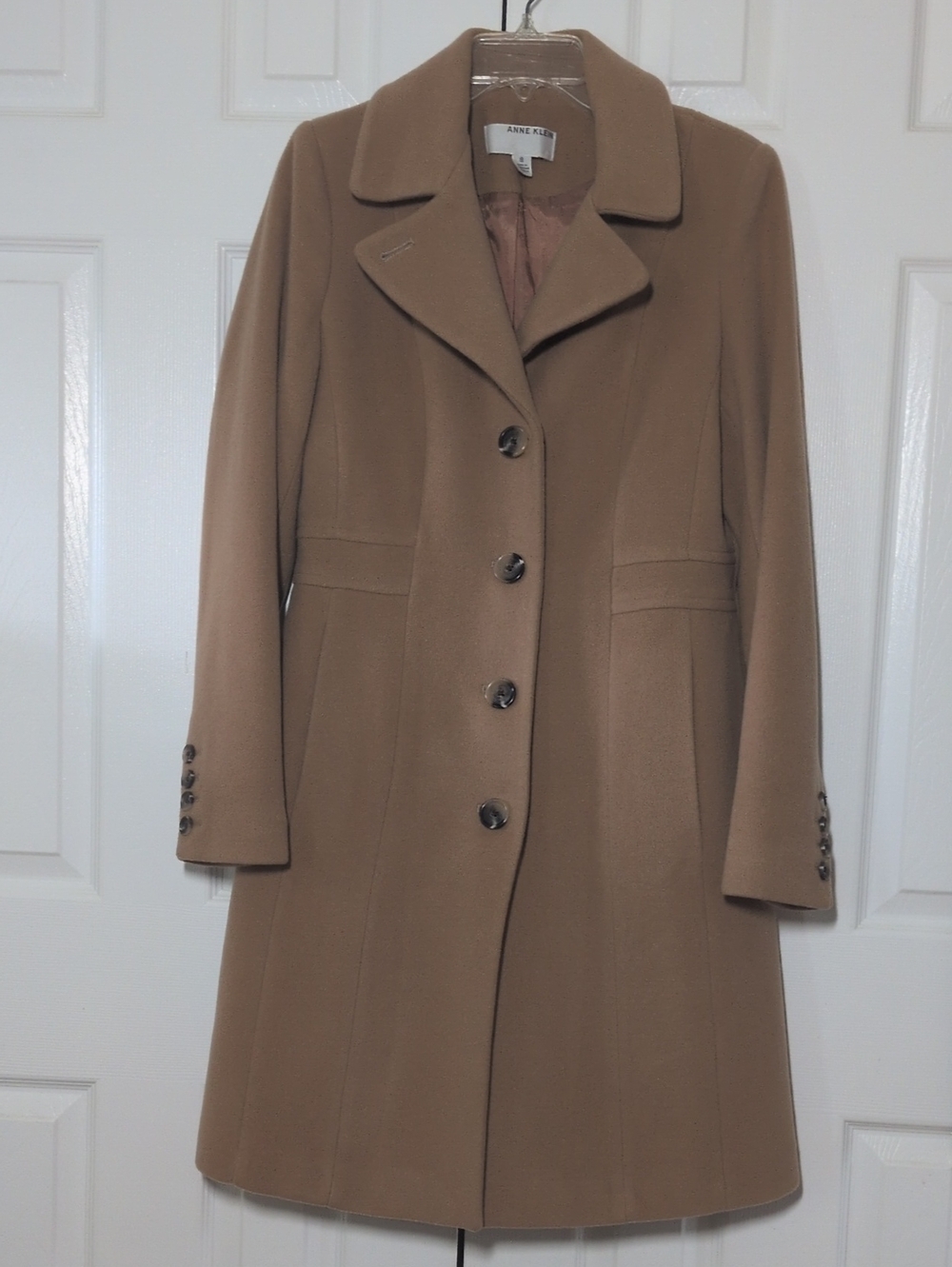 Anne Klein womens Camel Single-Breasted Wool peacoat Coat 8